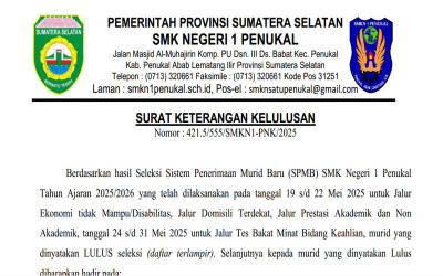 PENGUMUMAN HASIL SELEKSI SPMB SMK NEGERI 1 PENUKAL TAHUN AJARAN 2025/2026